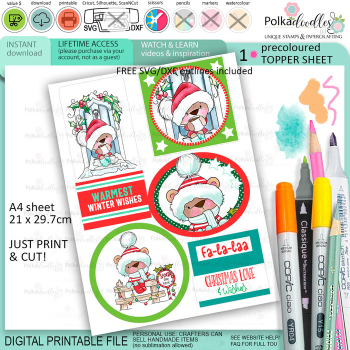 Topper sheet 2 Christmas printable colour clipart craft card making scrapbooking